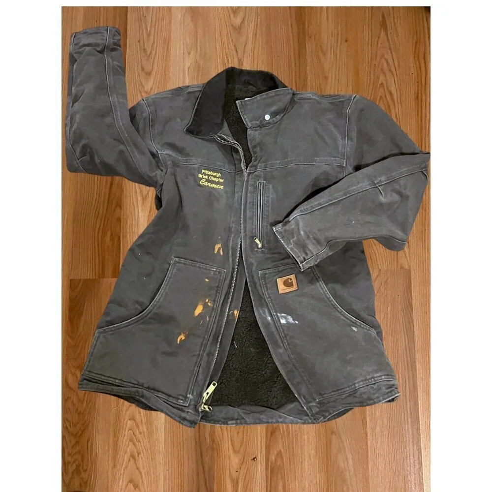 Carhartt Jacket M Coat Sherpa Duck Canvas Chore Distress Fade Paint Rare C61 GVL
